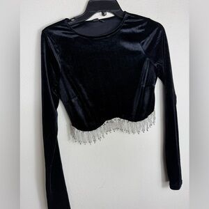 Windsor Black Velvet Crop Top with Beaded Hem